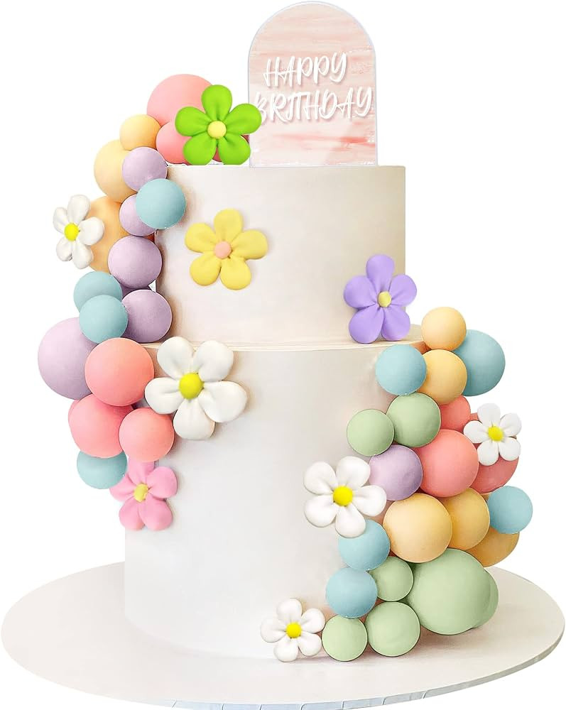 46 PCS Boho Cake Topper Groovy Cake Topper Mini Balls Acrylic Cake Topper Retro Hippie Daisy Flow... | Amazon (US)