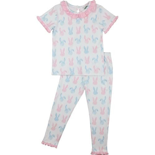 Pink And Blue Knit Bunny Print Pajamas | Cecil and Lou