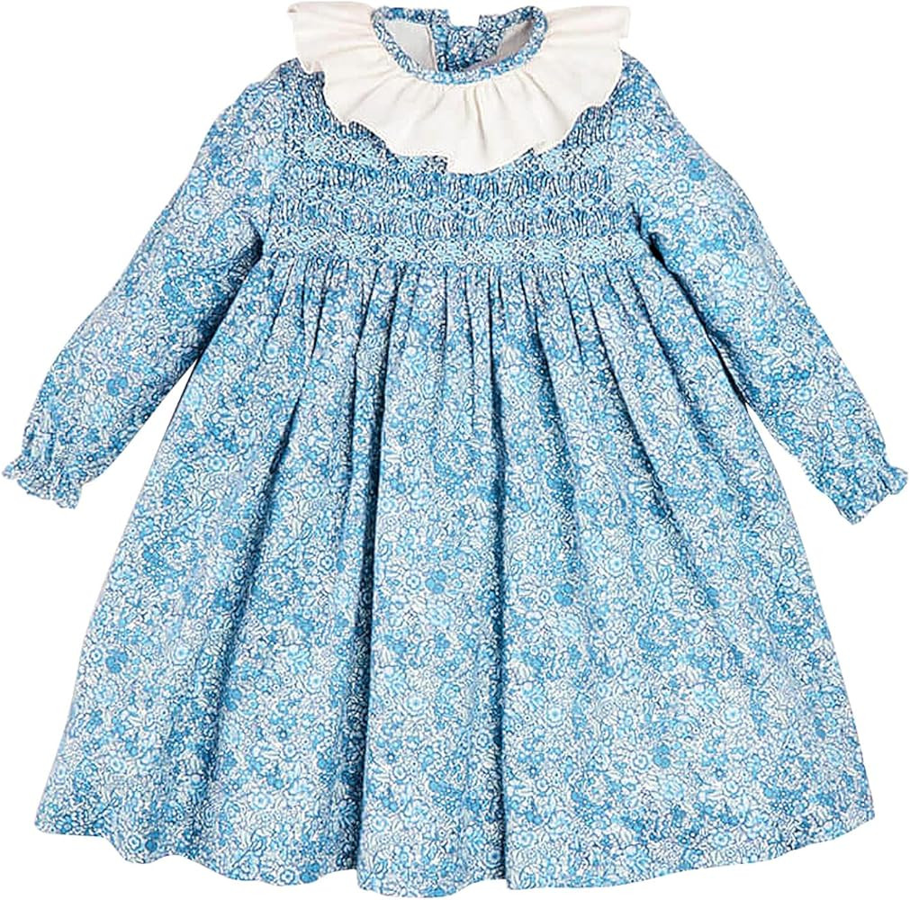 Twoflower Girls Vintage Autumn Long Sleeve Smocking Clothing Kids Toddler Hand Embroidery Floral ... | Amazon (US)