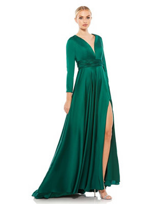 Mac Duggal Women's Ieena Long Sleeve Ruched Waist A-Line Gown - Macy's | Macy's