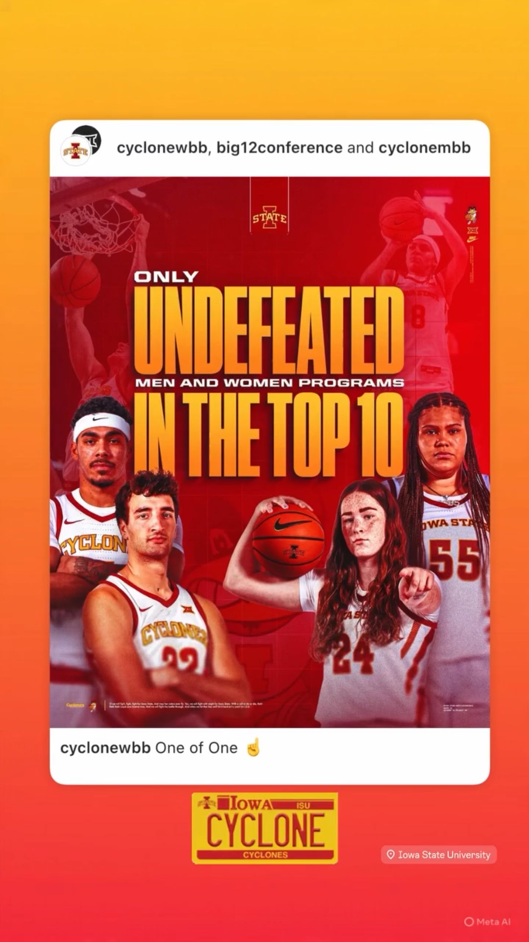 Iowa State Cyclones Men’s and Women’s basketball teams are the only undefeated basketball teams in the top 10 in the nation!❤️💛

#LTKU #LTKdayinmylife #LTKActive