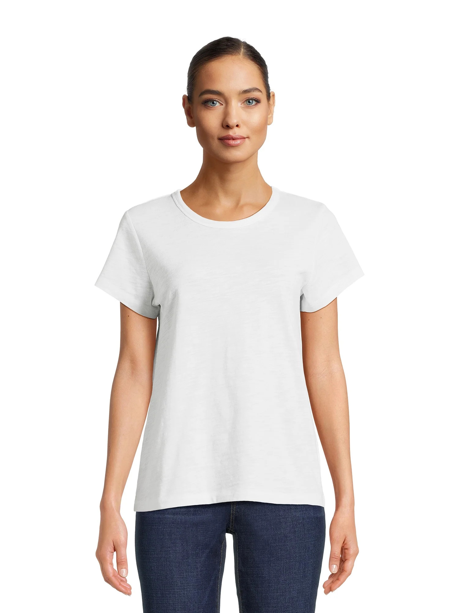 Time and Tru Women's Slub Texture Tee with Short Sleeves, Sizes S-XXXL | Walmart (US)