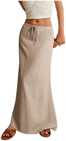 SOLY HUX Women's Summer Maxi Skirt Drawstring Low Waist A Line Casual Skirts | Amazon (US)