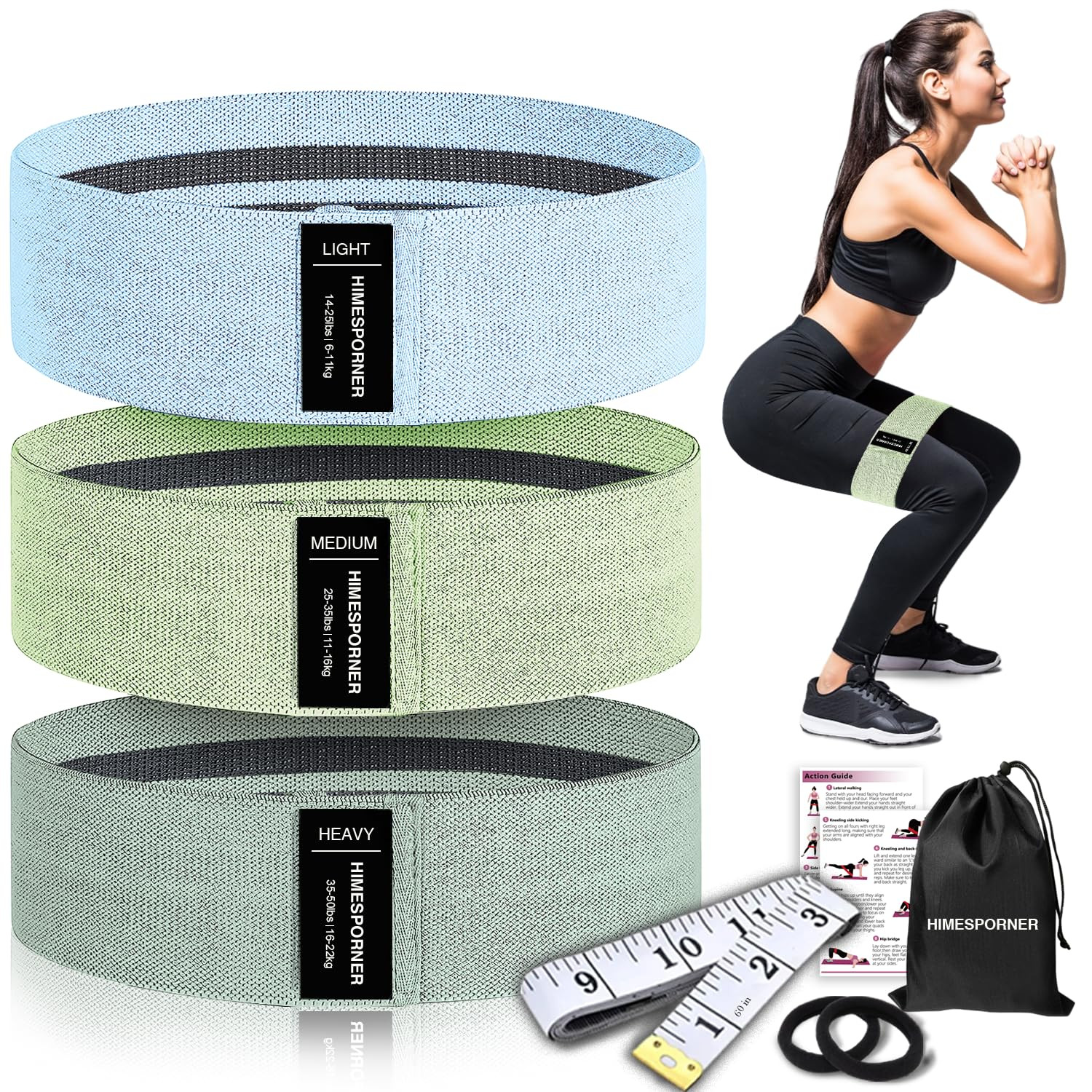 HIMESPORNER Wide Fabric Resistance Bands for Working Out, 3 Level Non-Slip Exercise Booty Bands f... | Amazon (US)