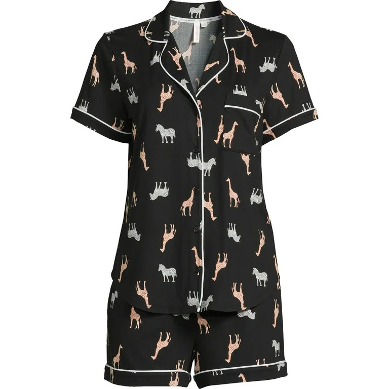 Joyspun Women's Knit Notch Collar Top and Shorts Pajama Set, 2-Piece, Sizes S to 3X | Walmart (US)