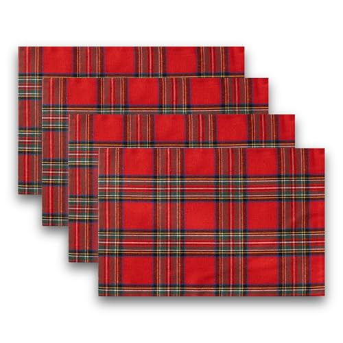 Christmas Plaid Placemats Set of 4, Red Green Buffalo Checkered Tartan Winter Thanksgiving Xmas Table Mats for Dining Room Kitchen Table Decor | Amazon (US)
