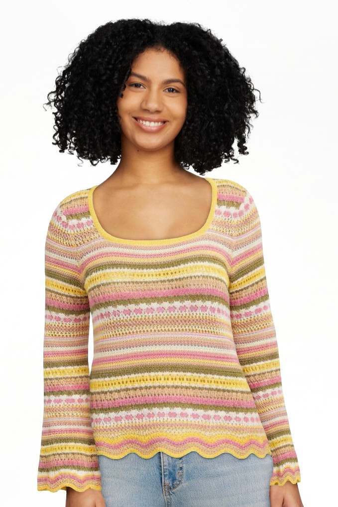 Jessica Simpson Women's Lilianna Cotton Pointelle Sweater with Long Sleeves, Lightweight, Sizes X... | Walmart (US)