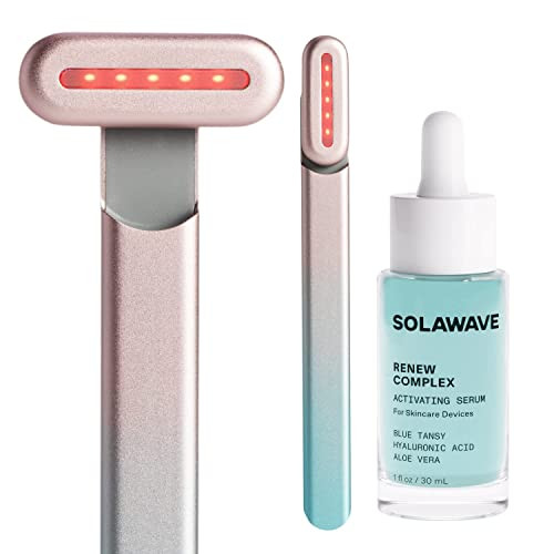 Solawave 4-in-1 Facial Wand and Renew Complex Serum Bundle V1 | Red Light Therapy for Face and Neck | Microcurrent Facial Device for Anti-Aging | Face Massager and Anti-Wrinkle Serum | Blue/Pink Ombre | Amazon (US)
