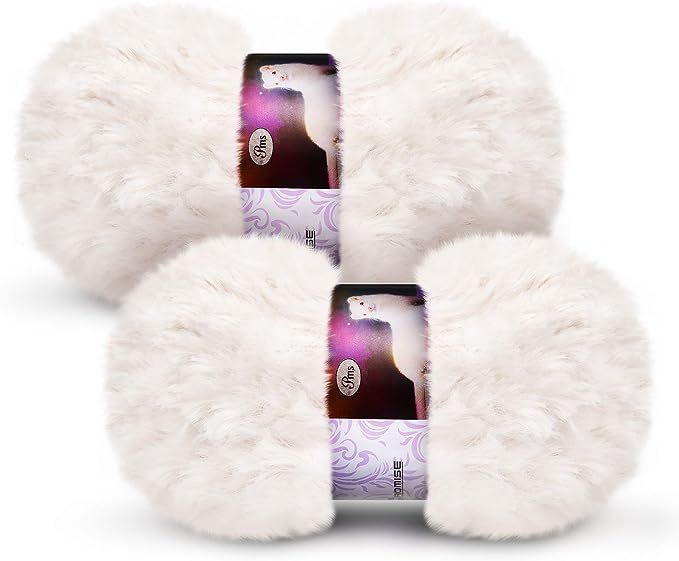 2 Pieces Skeins Soft Fur Yarn Fuzzy Fur Yarn Chunky Fluffy Faux Fur Yarn Eyelash Yarn Cream Fur Y... | Amazon (US)