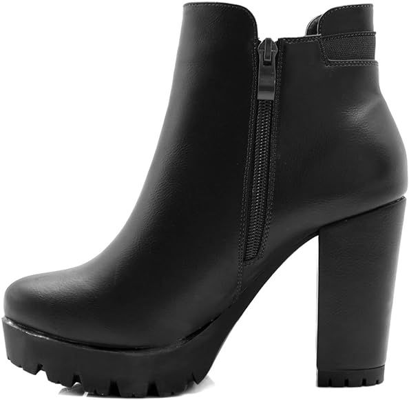 Allegra K Women's Chunky High Heel Platform Zipper Chelsea Boots | Amazon (US)