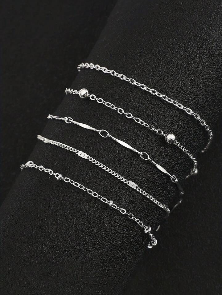 5pcs/Set Simple Stacking Beaded Anklet For Women's Elegant Foot Jewelry, Suitable For Beach Party | SHEIN