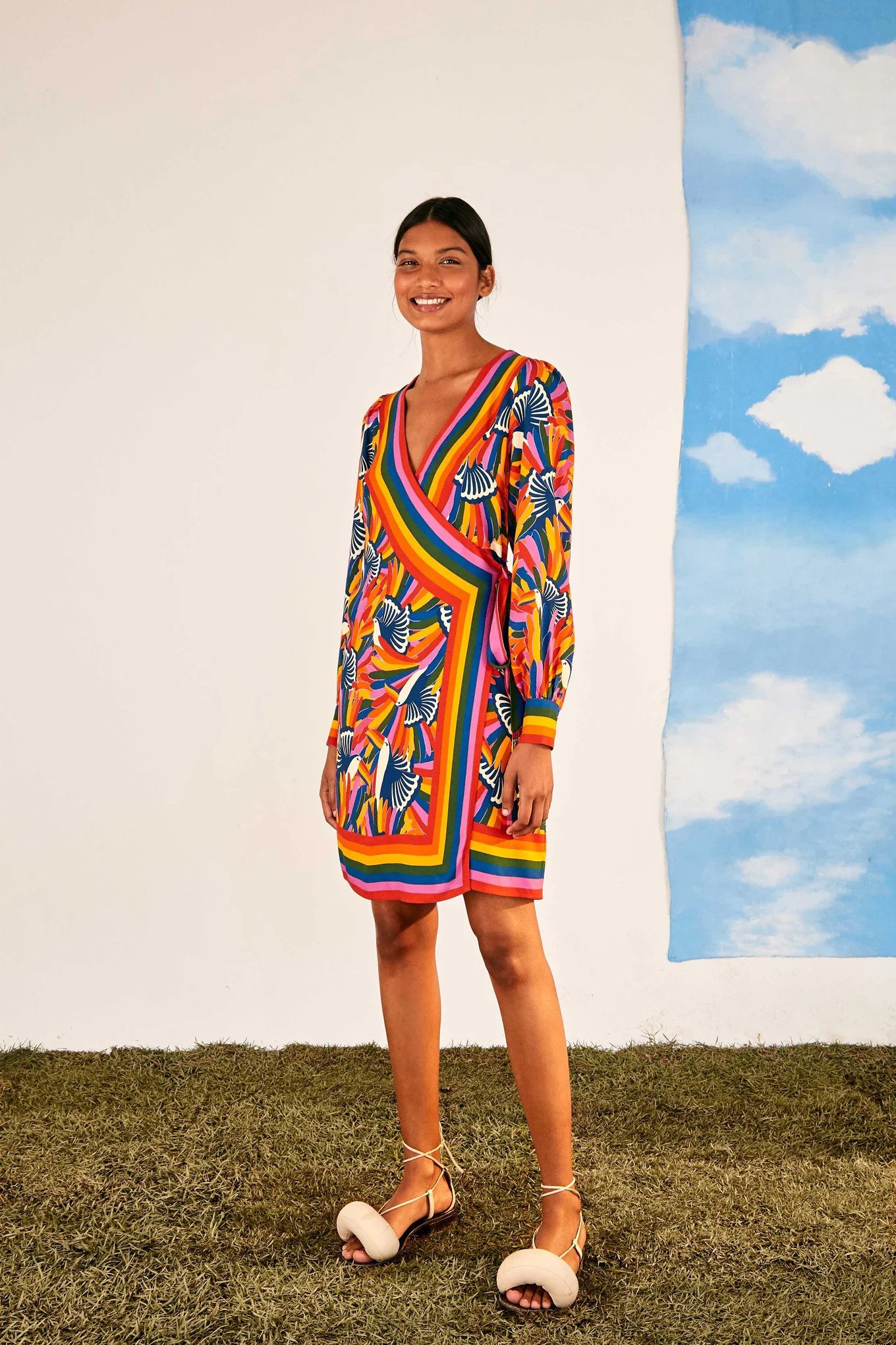 RAINBOW TOUCANS MINI WRAP DRESS | FarmRio (US)