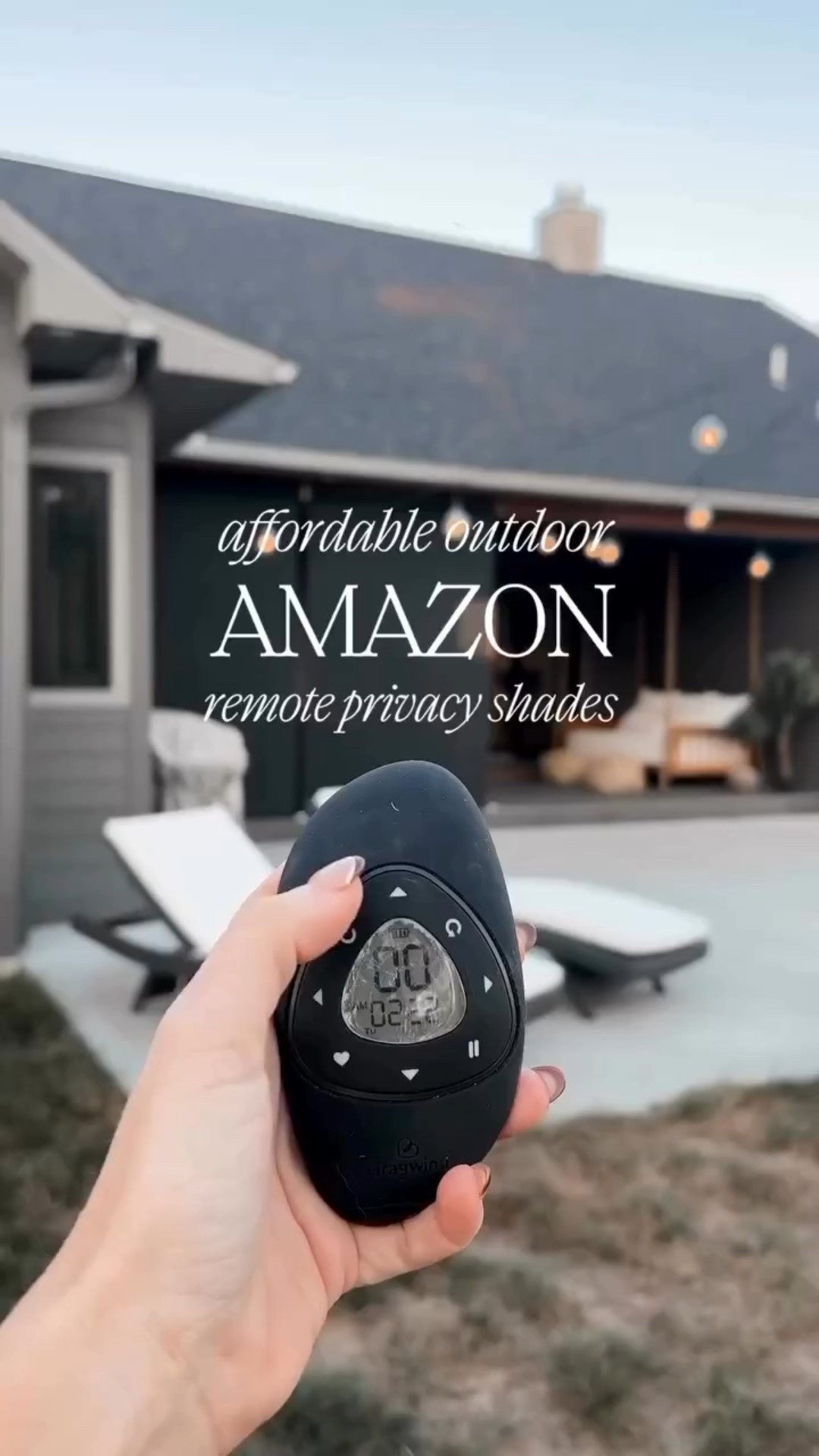 💥 ON SALE RIGHT NOW ✨ Motorized Outdoor Privacy Shades 

✨Remote & Alexa Controlled

✨Solar Powered 

✨Easy to Install - DIY 

✨Instantly Cools the Area

✨You can see out but not in. I have the black 5%. You can get 3% and 1%. I said 0% in my text on the video Oppsy. 