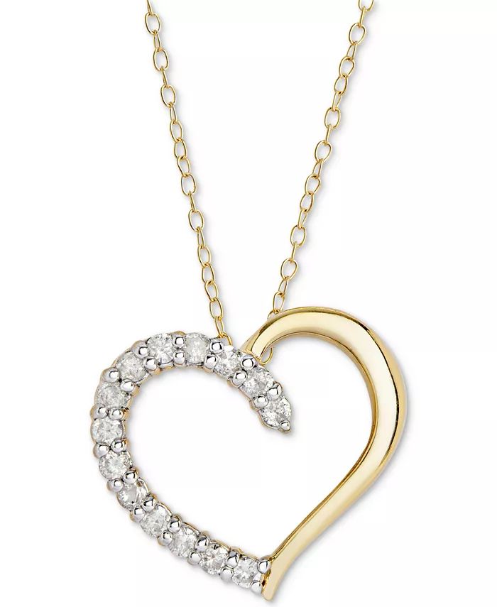 Macy's Diamond Heart Pendant Necklace (1/2 ct. t.w.) in Sterling Silver, 16 inches + 2 inch exten... | Macy's