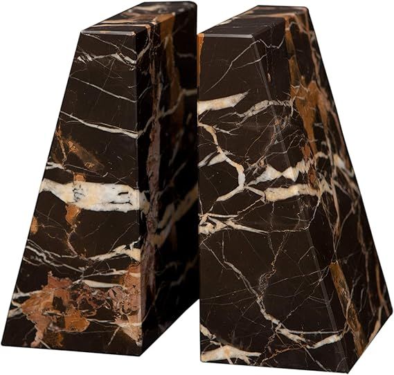 Black and Gold Wedge Shaped Natural Polished Marble Bookends | Amazon (US)