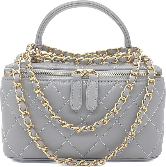 Small Genuine Leather Purse Quilted Crossbody Bag for Women, Mini Top-Handle Shoulder Handbag w/G... | Amazon (US)