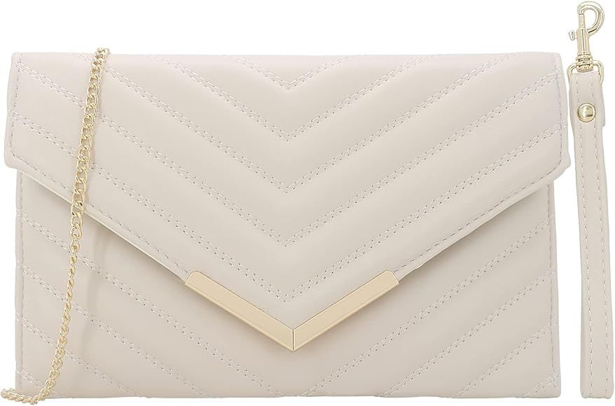 MOJISOLO Quilted Women Envelope Clutch Bag Pouch Purse Medium Foldover Evening Handbag | Amazon (US)