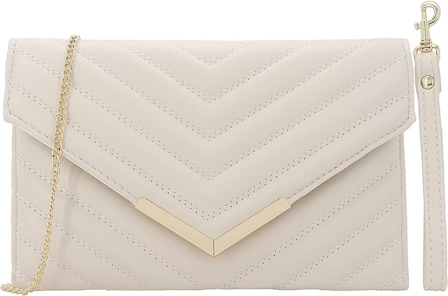 MOJISOLO Quilted Women Envelope Clutch Bag Pouch Purse Medium Foldover Evening Handbag | Amazon (US)