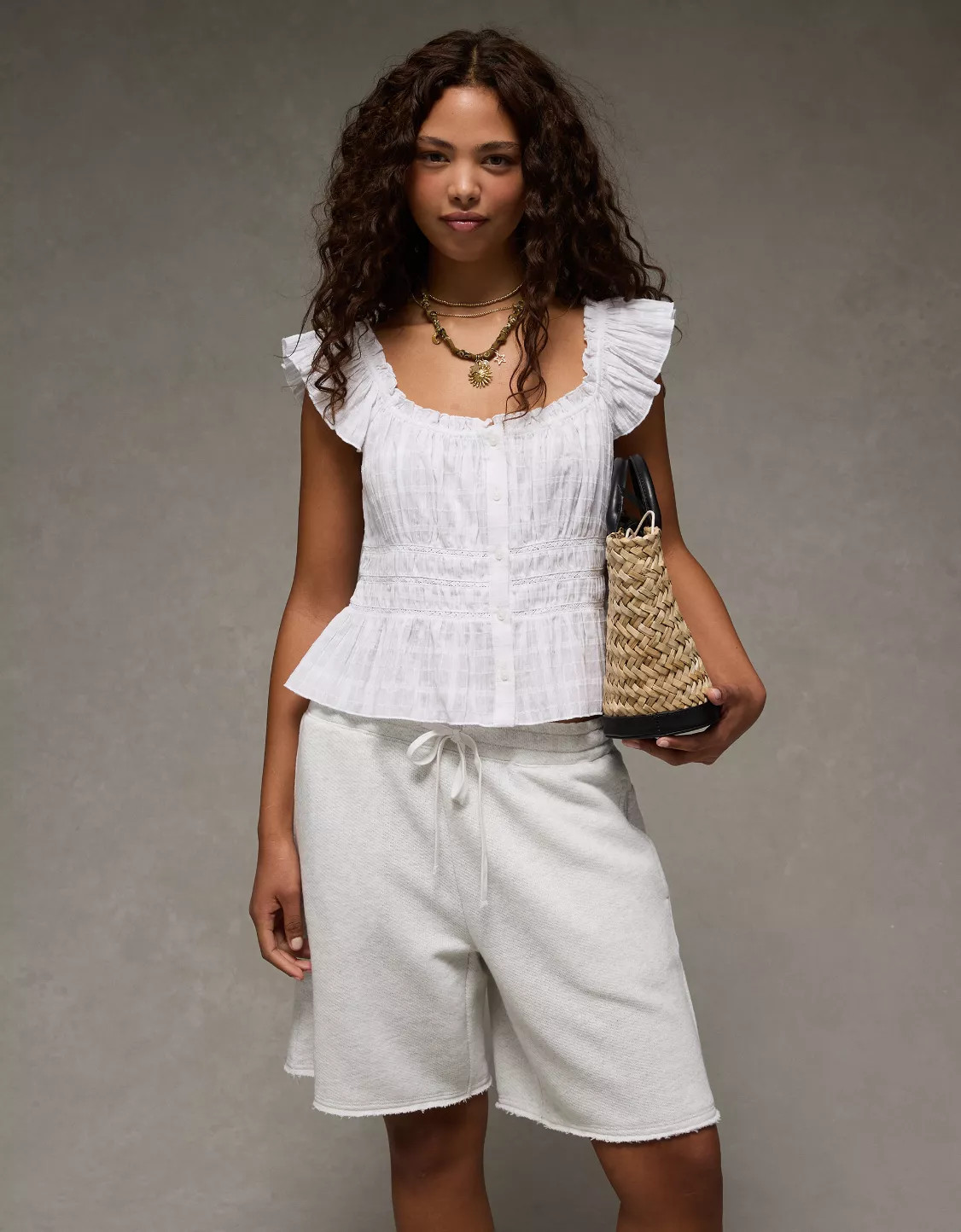 AE Ruched Flutter Sleeve Blouse | American Eagle Outfitters (US & CA)