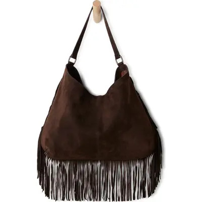 Free People Finn Fringe Leather Shoulder Bag in Espresso at Nordstrom | Nordstrom
