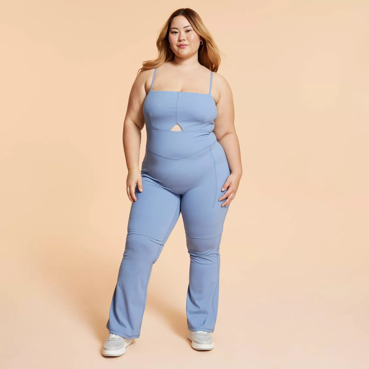 Blogilates Women's Peekaboo Flare Active Jumpsuit - Steel Blue 1X | Target