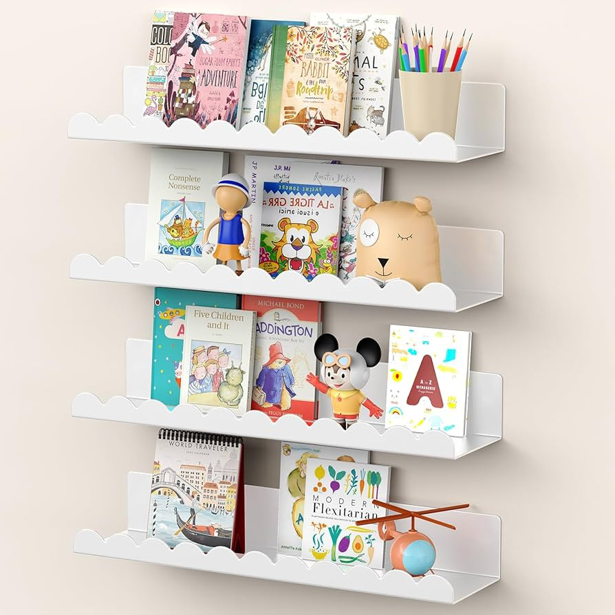 Nursery Book Shelves, 17 Inch Metal Floating Shelves for Wall 4 Pack, Scalloped Shelves, Wall Mou... | Amazon (US)