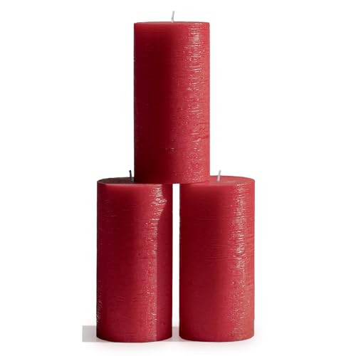 CANDWAX Large Pillar Candles 3x6 Inch – Set of 3 Unscented Dripless Bordeaux Candles, Long Burning Rustic Finish for Weddings, Home Decor | Amazon (US)