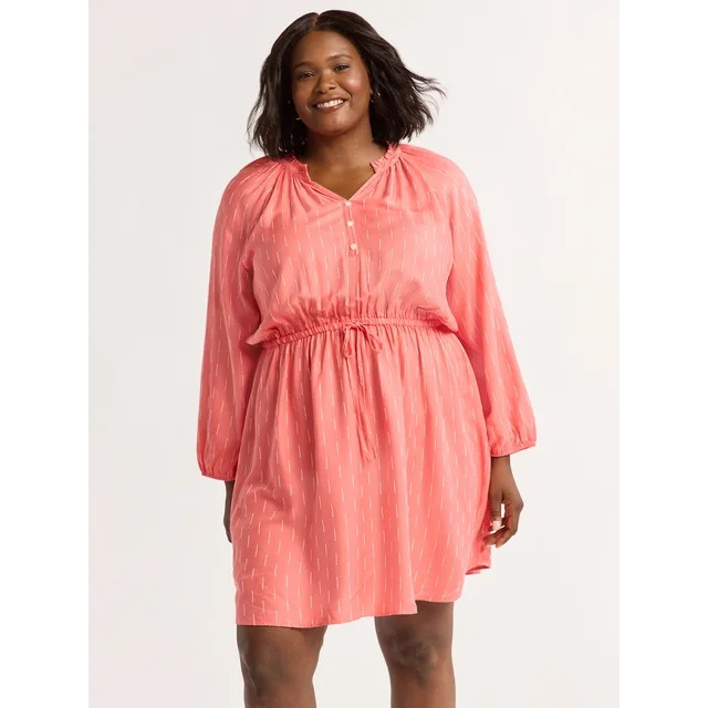 Time and Tru Women's and Women’s Plus Ruffle Neck Mini Dress, Sizes XS-4X | Walmart (US)