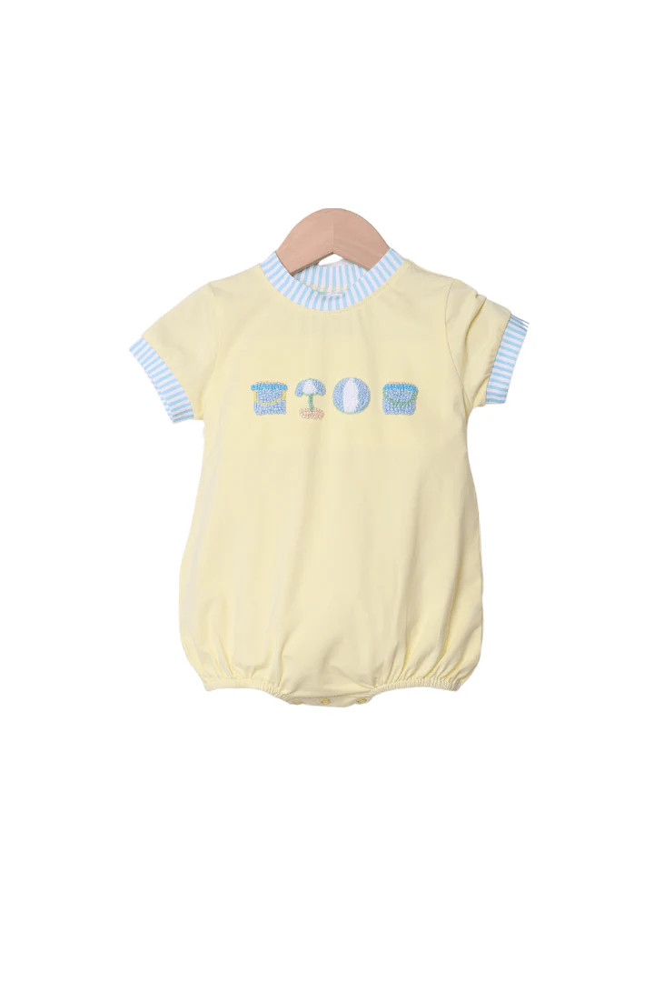 French Knot Beach Fun Yellow/Blue Stripe Bubble | The Smocked Flamingo