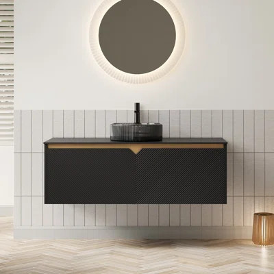 Virella Modern Luxe Floating Plywood Bathroom Vanity with Glass Vessel Basin | Wayfair North America