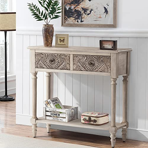 COSIEST Console Table with 2 Drawers, MDF Narrow Entryway Table with Storage Shelf, Wood Accent Sofa Table for Living Room, Entrance, Hallway, Couch, Light Grey | Amazon (US)