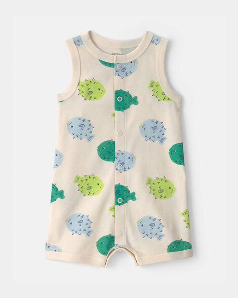 Baby Pufferfish Sleeveless Romper - Cream/Green | Carter's Inc