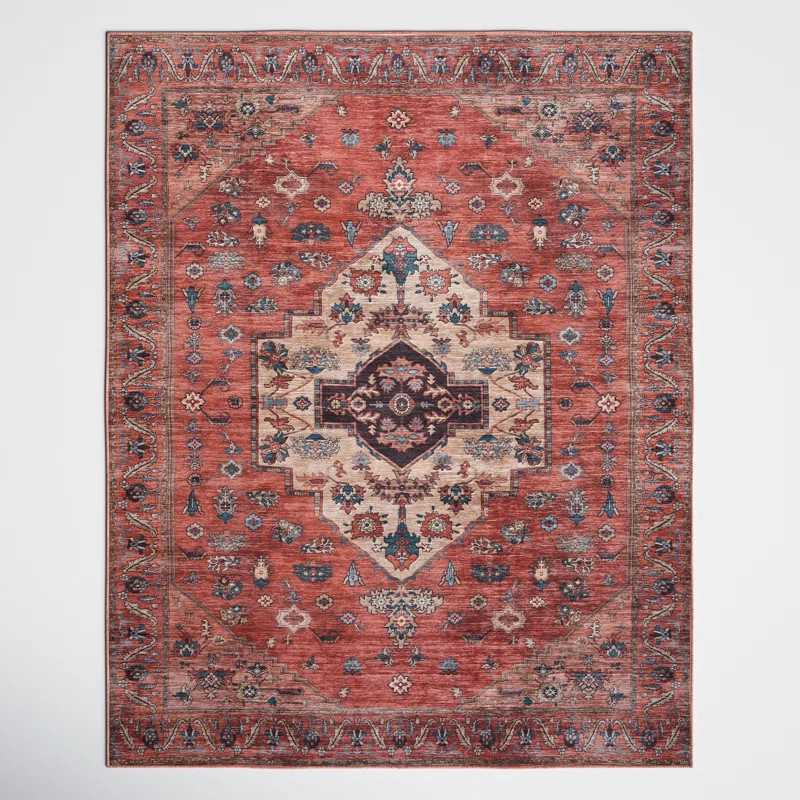 Lisle Machine Washable Persian Rust Multicolor Area Rug | Birch Lane