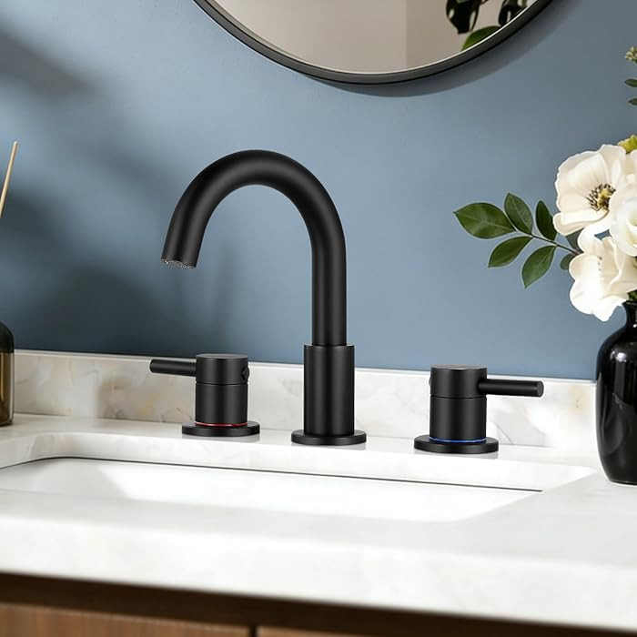 FGKQ Black Bathroom Faucet for Sink 3 Hole, Bathroom Sink Faucet with Pop Up Drain, 8 Inch Widesp... | Amazon (US)