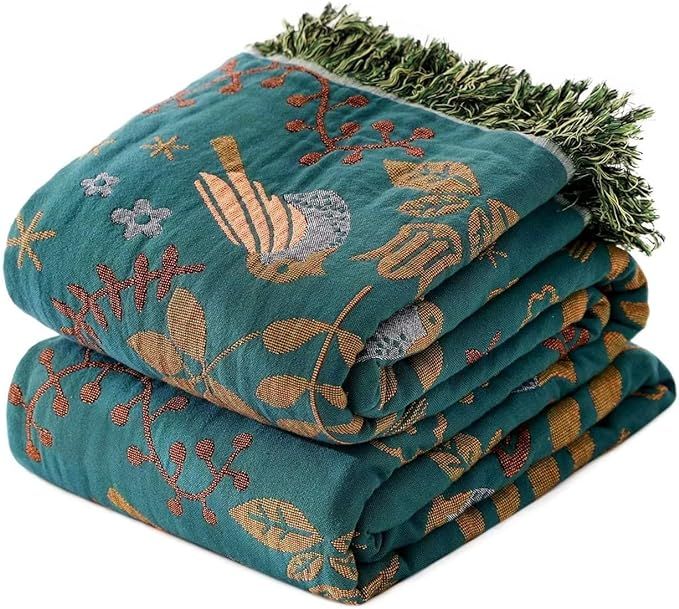 Boho Throw Blanket for Bed - 100% Cotton Ultra Soft Rustic Quilt - Bird Floral Printed Farmhouse ... | Amazon (US)