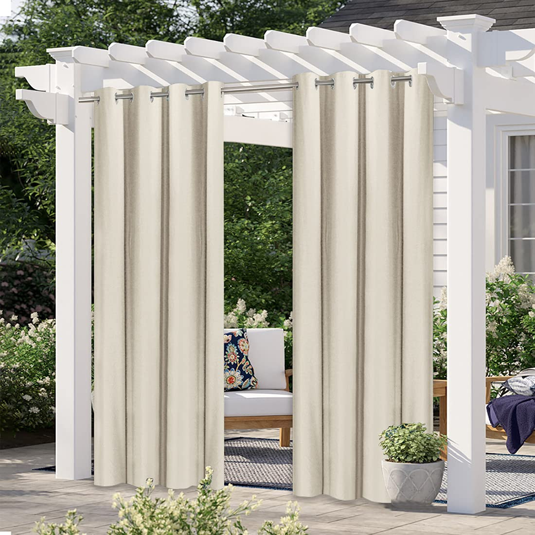 vctops Linen Textured Blackout Outdoor Curtains Sun Blocking Thermal Insulated Waterproof Grommet... | Amazon (US)