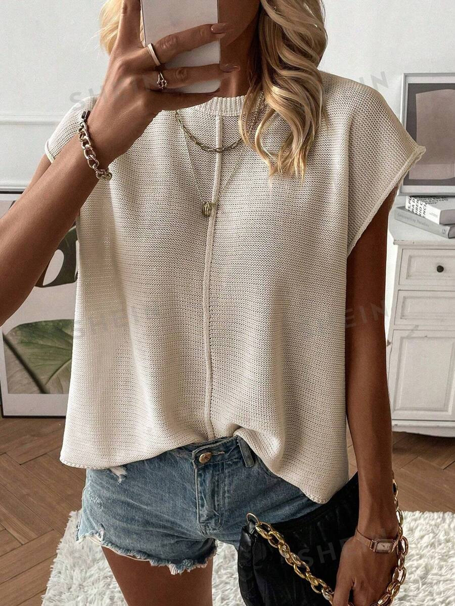 SHEIN LUNE Solid Batwing Sleeve Sweater Vest | SHEIN