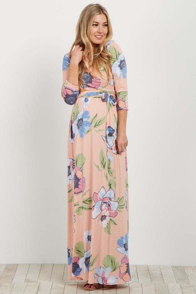 Pink Floral Sash Tie Maternity/Nursing Maxi Dress | PinkBlush Maternity