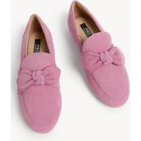 M&S Womens Wide Fit Suede Bow Flat Loafers - 3.5 - Pale Pink, Pale Pink,Black | Marks & Spencer (UK)