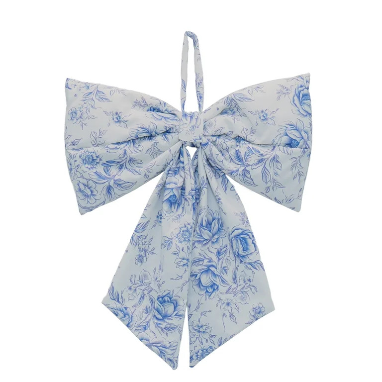 Floral Decorative Bow, Blue and White, 13.75", by My Texas House | Walmart (US)