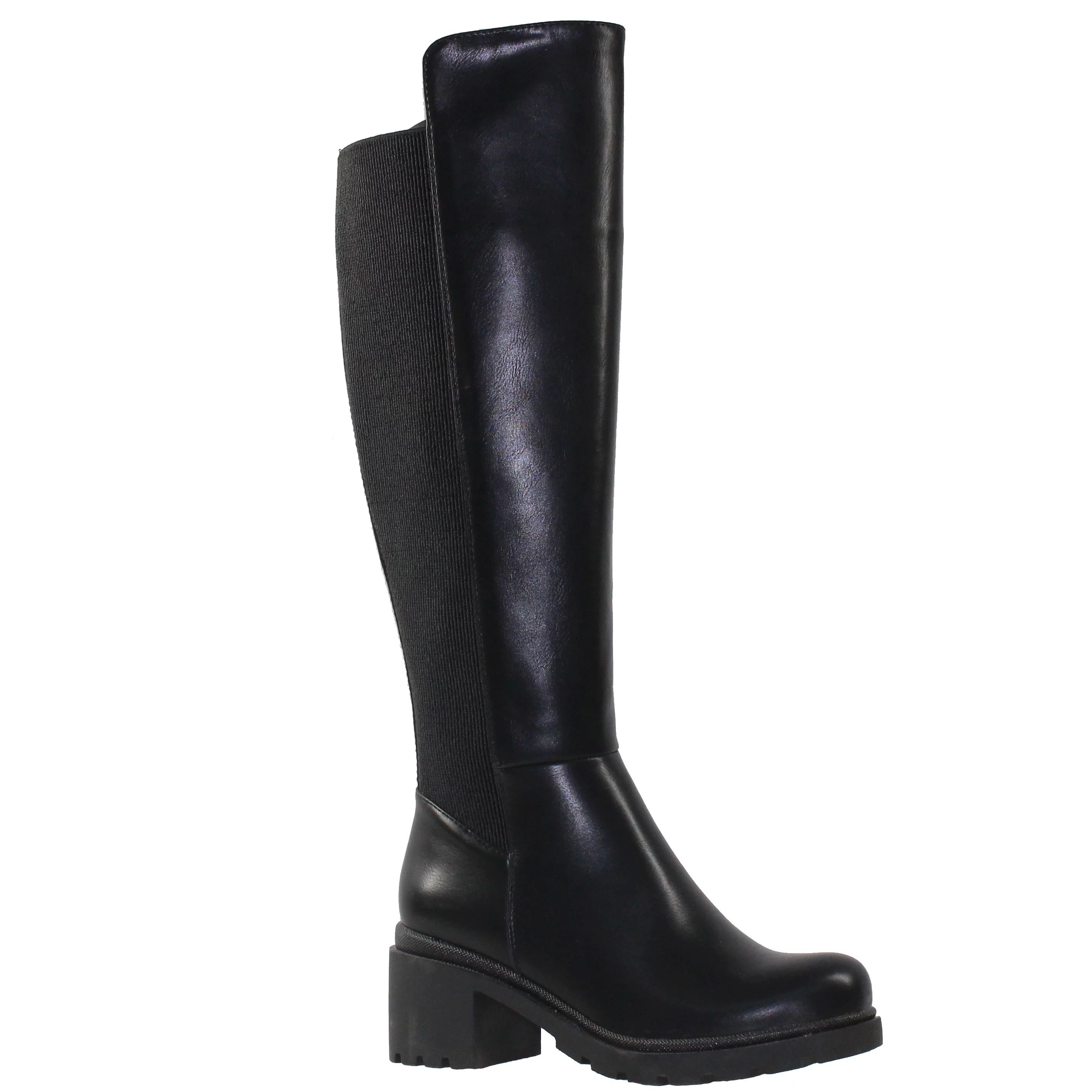 SOBEYO Women's Boots Knee High Chunky Heels Elastics Side Zipper Closure Black Leather Size 10 | Walmart (US)