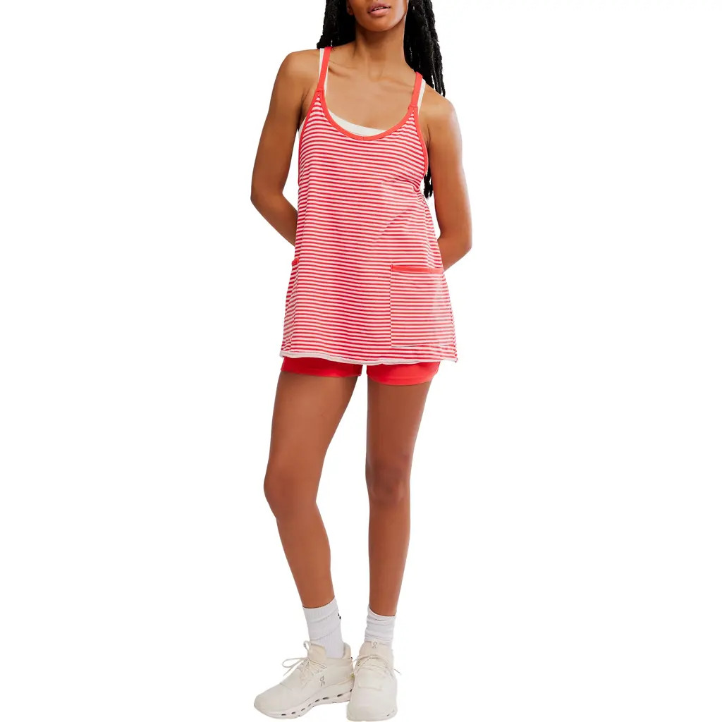 Free People FP Movement Hot Shot Print Stretch Cotton Tank Minidress in Court Stripe Grapefr at Nordstrom, Size Medium | Nordstrom