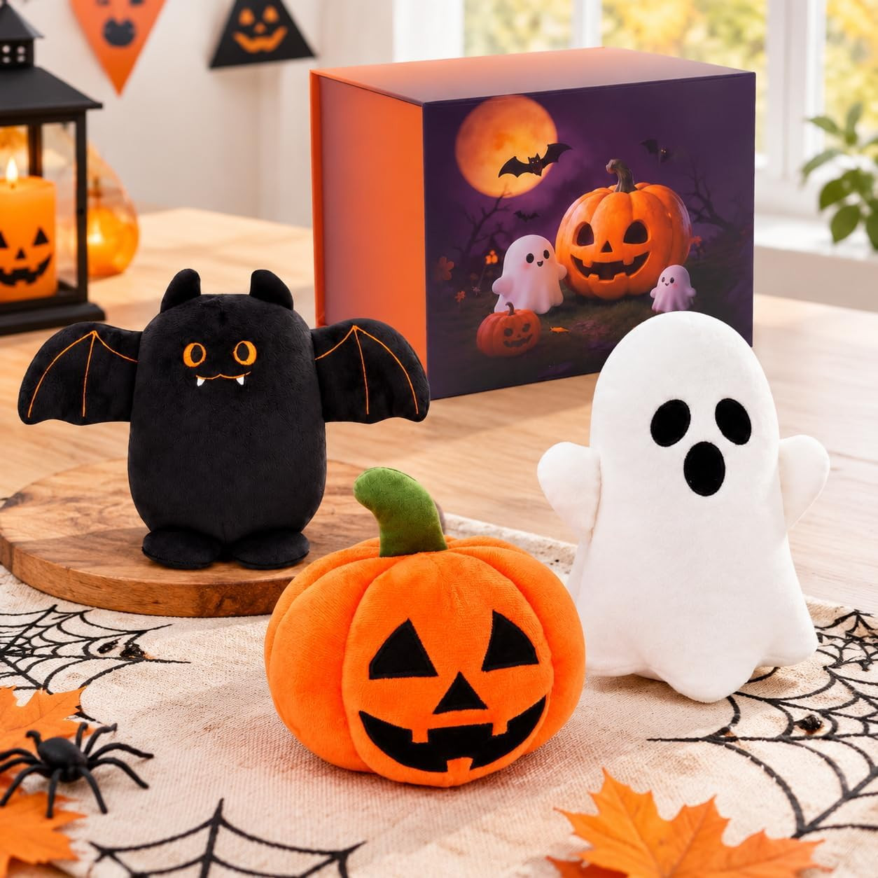 IFOYO 3-Piece Halloween Stuffed Animal with Gift Box, Bat, Pumpkin, Ghost | Amazon (US)