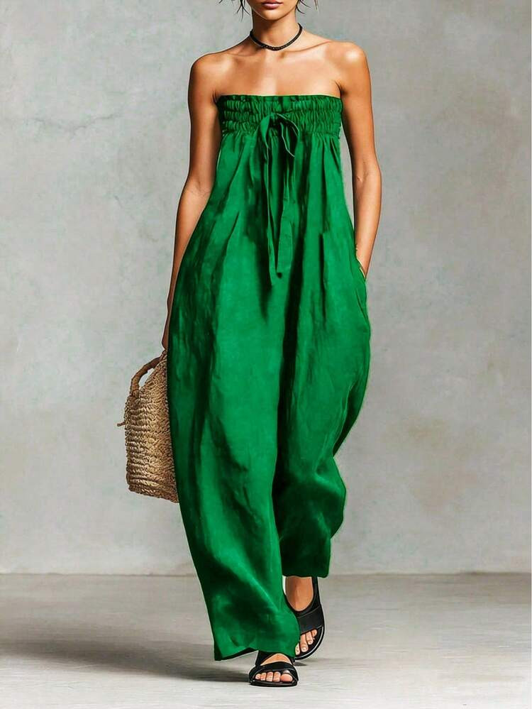 Women's Strapless Solid Jumpsuit | SHEIN