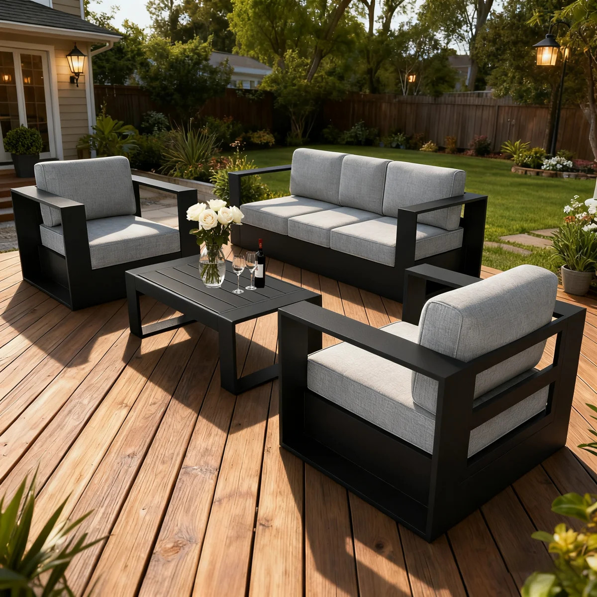 Modern Outdoor Aluminum 4-piece Conversation Set With Coffee Table | Wayfair North America
