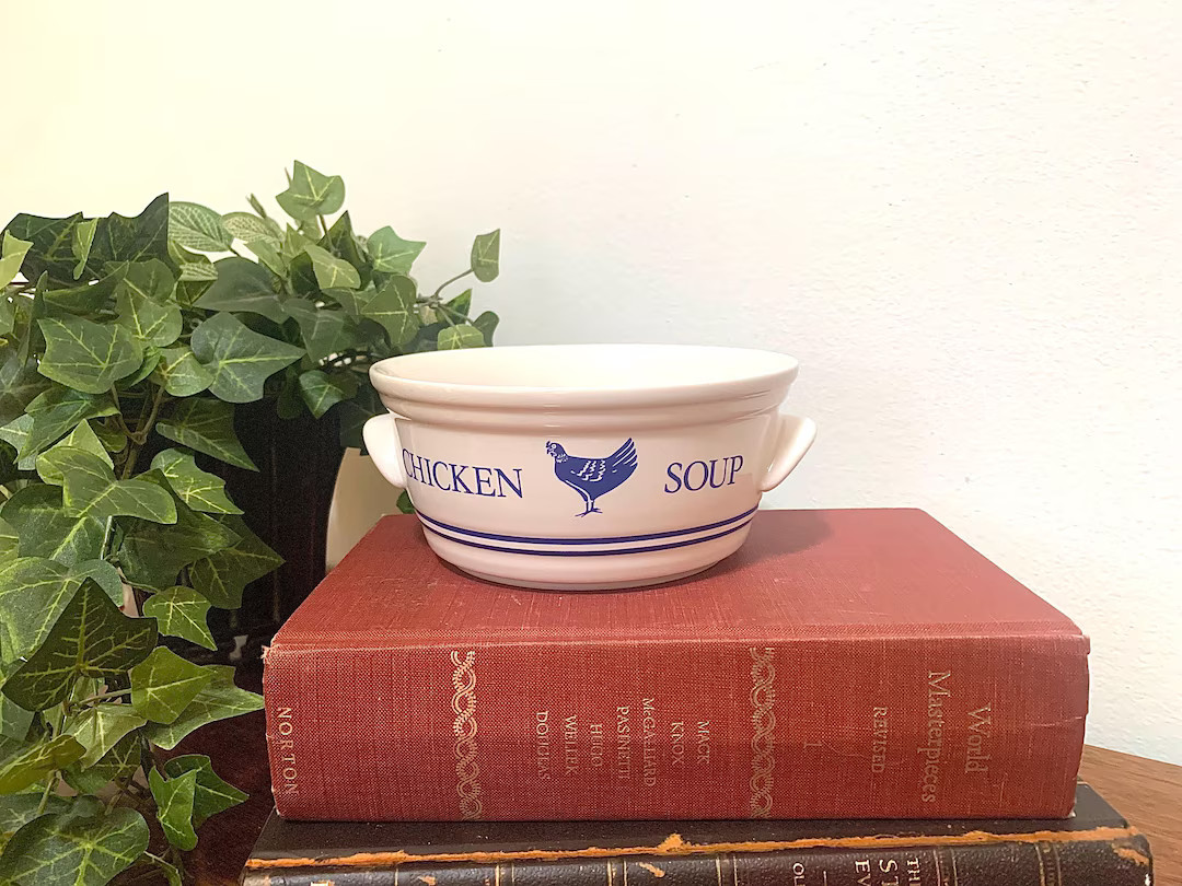Vintage Chicken Soup Bowl: FTDA Korea Blue & White Crock | Etsy (US)