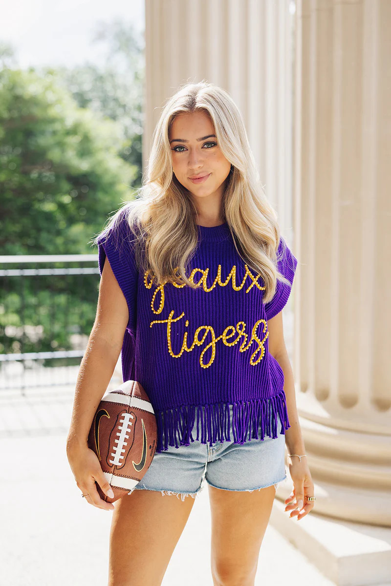 Queen Of Sparkles Sweater Vest - Geaux Tigers | The Impeccable Pig