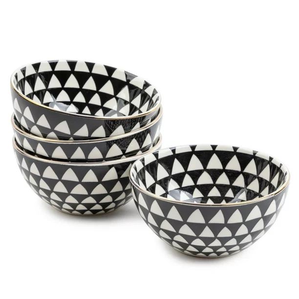 Thyme & Table Dinnerware Black & White Medallion Stoneware Round Bowls, 4 Pack | Walmart (US)