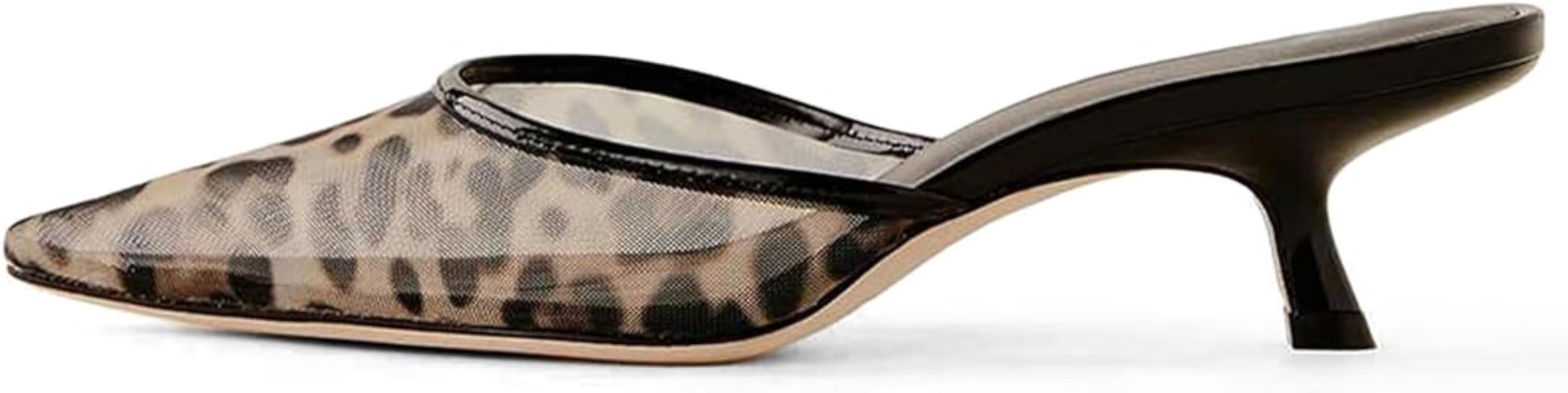 Divanne Heeled Mules for Women, Leopard Mesh Kitten Heels Mules Pointed Toe Slingback Pumps | Amazon (US)