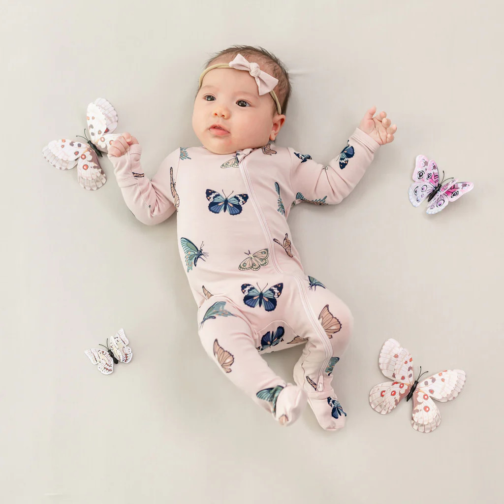 Zippered Footie in Blush Butterfly | Kyte BABY